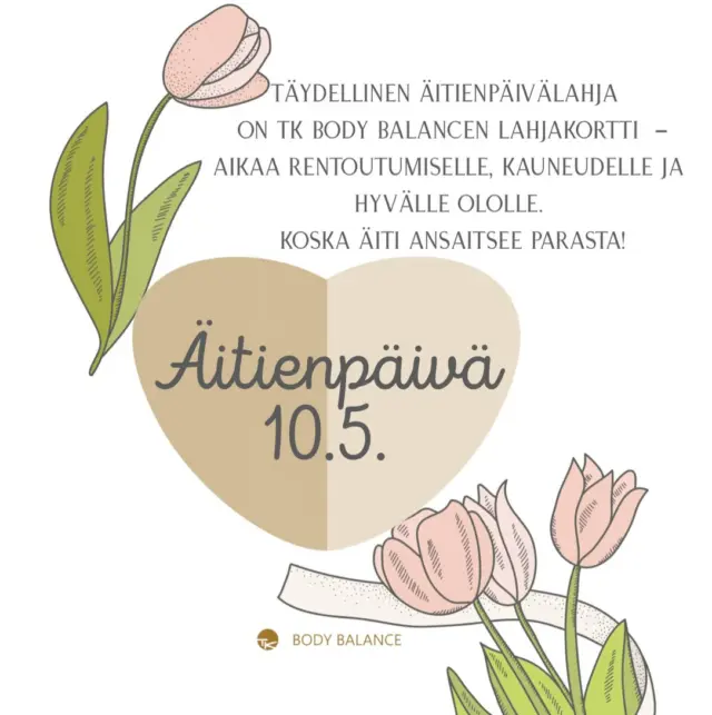 🎁 Täydellinen lahja Äidille joka ansaitsee parasta❣️
💌 Lahjakortti käy maksuna palveluihin ja tuotteisiin!
#lahjakortti #äitienpäivä #lahjaidea #tkbodybalance